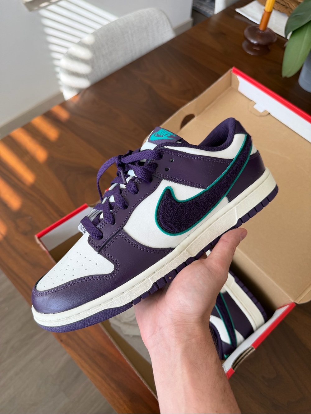 Nike Dunk Low RETRO Purple Teal White Leather Sneakers - Picture 2 of 3